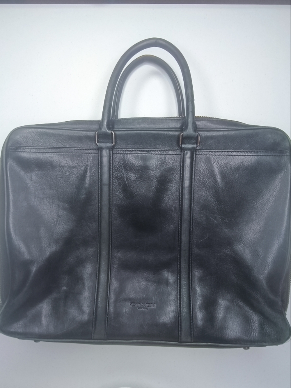 Coach Metropolitan Slim Leather Briefcase - Black Laptop Bag Distressed As Is